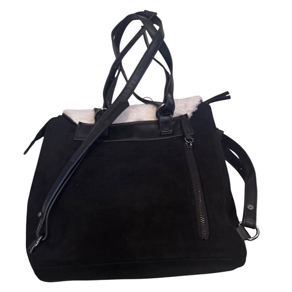 Bearpaw Sherpa Faux Shearling PVC Backpack Black Cream BWBBPW0001 NWT 9.5x11x3" - Picture 10 of 13